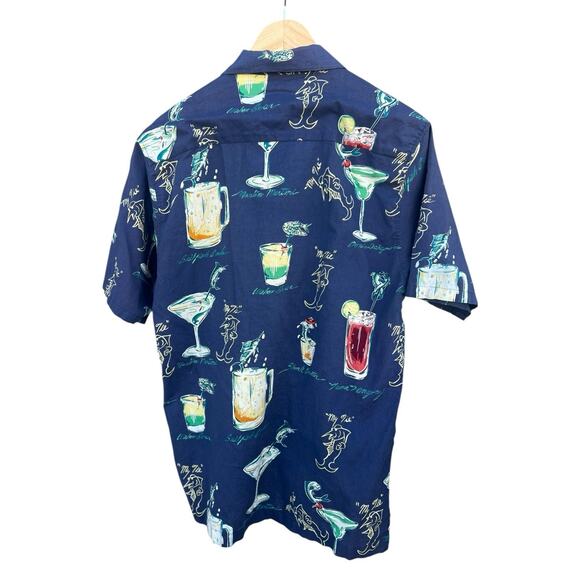 Vintage Men's Bluewater Wear Button Up Tropical Drink Hawaiian Shirt  Blue M - Picture 3 of 3